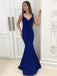 Charming V-neck Mermaid Backless Simple Prom Dresses, FC1935