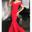 Inexpensive Red Off Shouder Satin Mermaid Simple Prom Dresses, FC1944