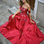 Straight Neckline A-Line Satin Backless Applique Prom Dresses, FC2038