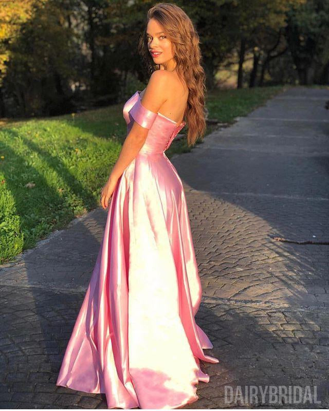 Off Shoulder Straight Neckline A-Line Backless Prom Dresses, FC2100