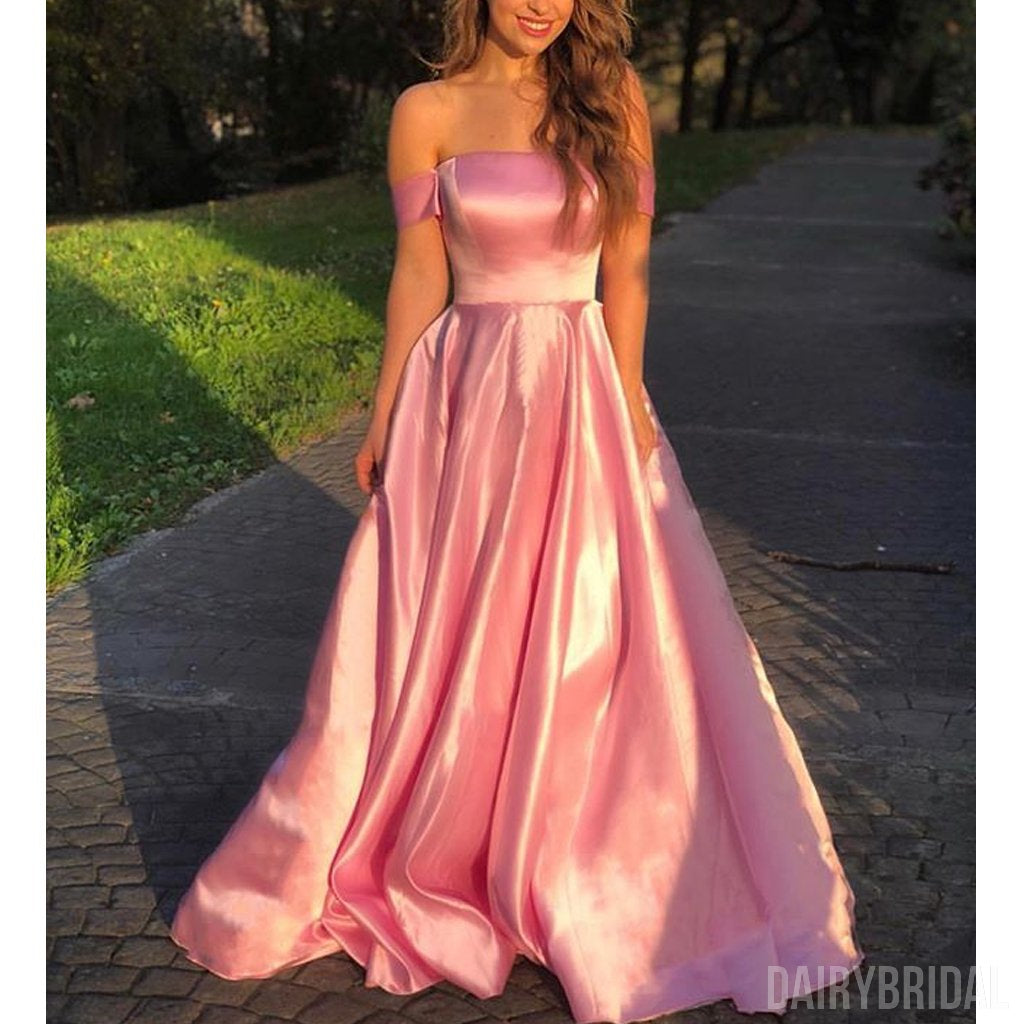 Off Shoulder Straight Neckline A-Line Backless Prom Dresses, FC2100