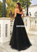 Sweetheart A-line Tulle Backless Black Long Beaded Prom Dresses, FC2425