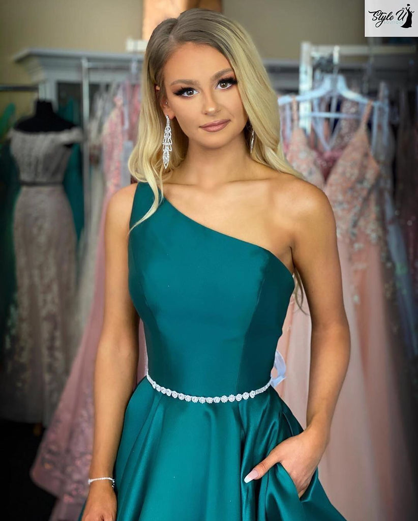 Simple Designed One-Shoulder A-line Satin Prom Dress, FC4575