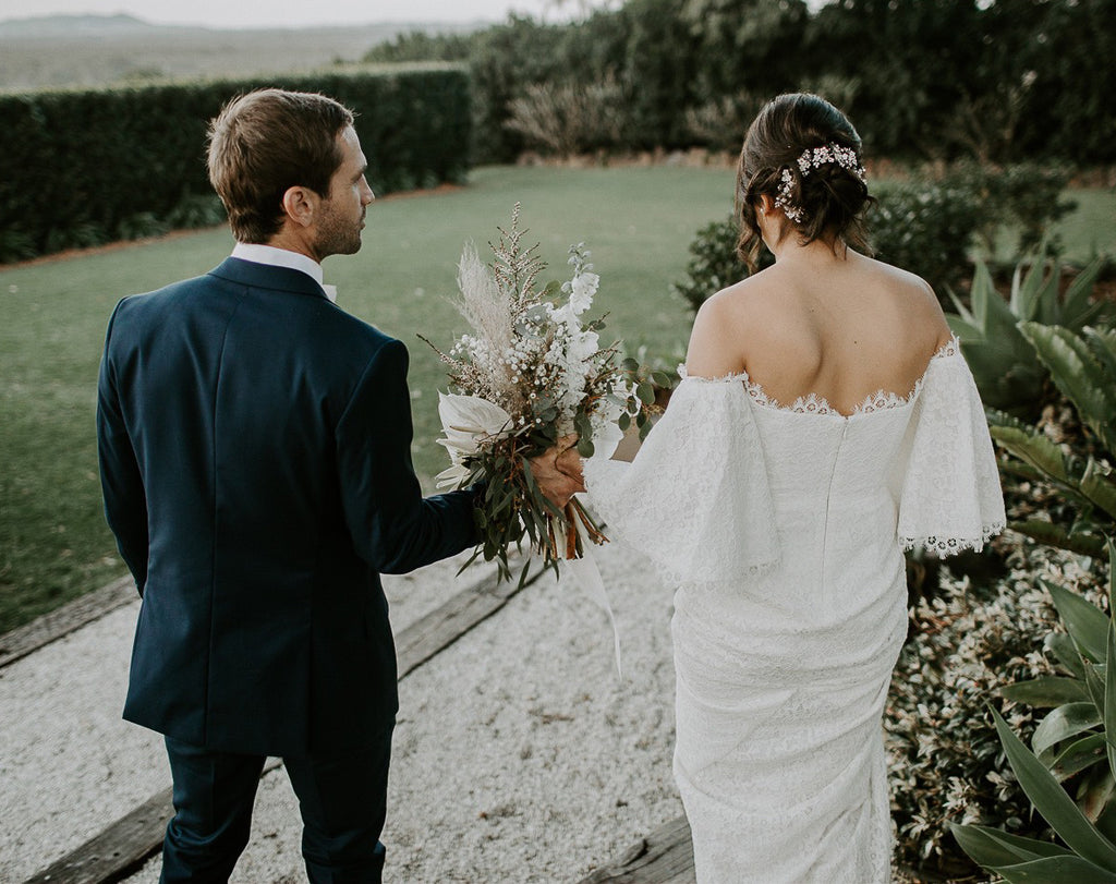 White Off Shoulder Lace Backless Sheath Simple Wedding Dresses, FC1685