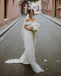 Simple Off Shoulder Satin Backless Mermaid Cheap Wedding Dresses, FC1863