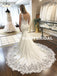 Long Mermaid V-Neck Wedding Dress, Lace Backless Satin Sleeveless Wedding Dress, D1053