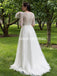 Vintage Lace Top Long Wedding Dress, Half Sleesve Tulle Cheap A-Line Wedding Dress, D1054